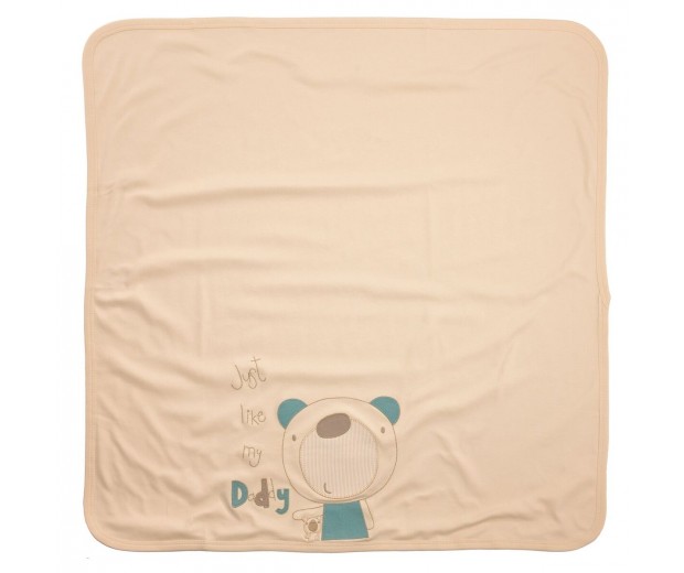 Kocyk z bawełny organicznej z niebieskim misiem 