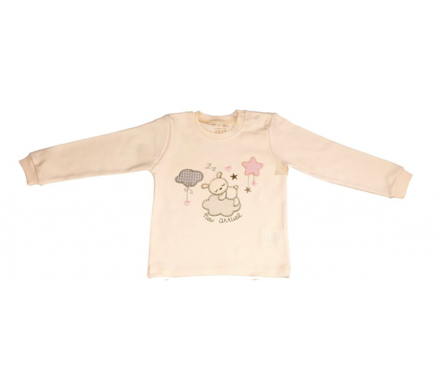 Bluzeczka z długim rękawem z misiem na chmurce z bawełny organicznej 