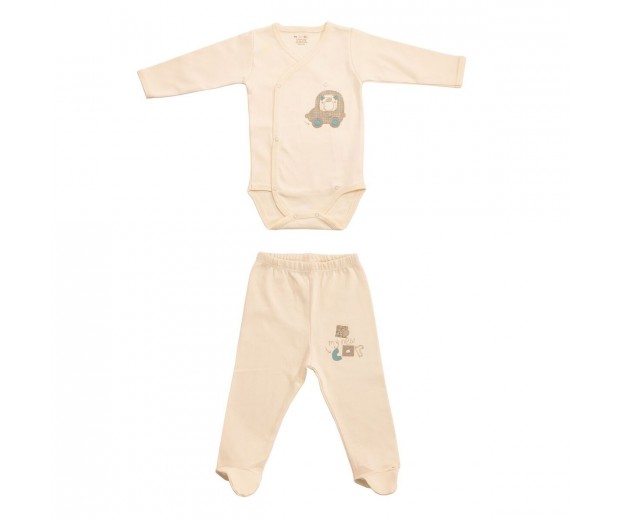 Dwuczęściowy komplet z niebieskim misiem body  i spodenki  z bawełny organicznej