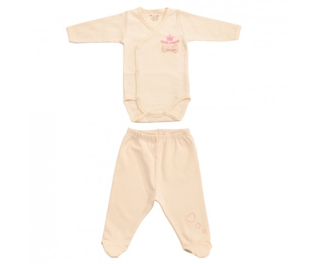 Zestaw dwuczęściowy dla małej księżniczki body z długim rękawem i spodenki z zakrytymi stópkami z bawełny organicznej