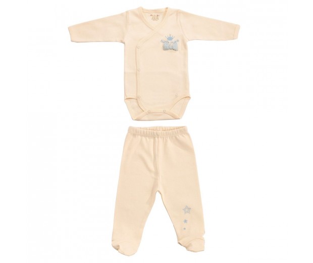 Komplet dla małego księcia body z długim rękawem i spodenki z zakrytymi stópkami z bawełny organicznej